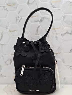 Ted Baker Black Floral Appliqué Mini Bucket Bag